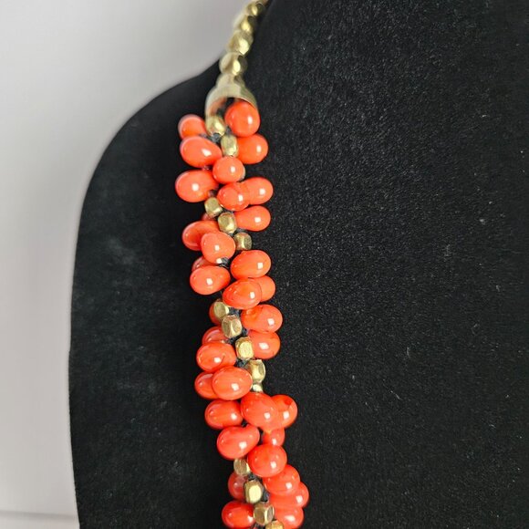 Vtg Red Necklaced Glass or Natural Stone Bead Cluster Necklace Mid-Century Retro - Picture 2 of 13
